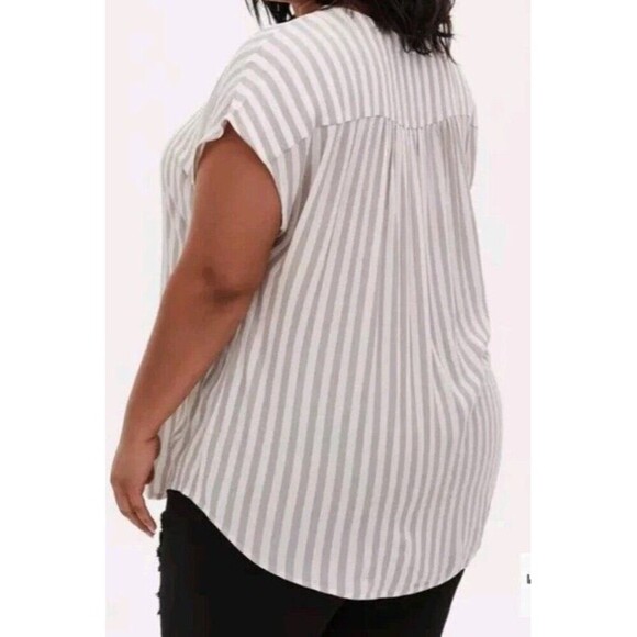 Torrid  Lace Up Top Plus Size 3X Taupe Stripe Dolman Sleeve  Rayon Shirt Blouse - Picture 2 of 6
